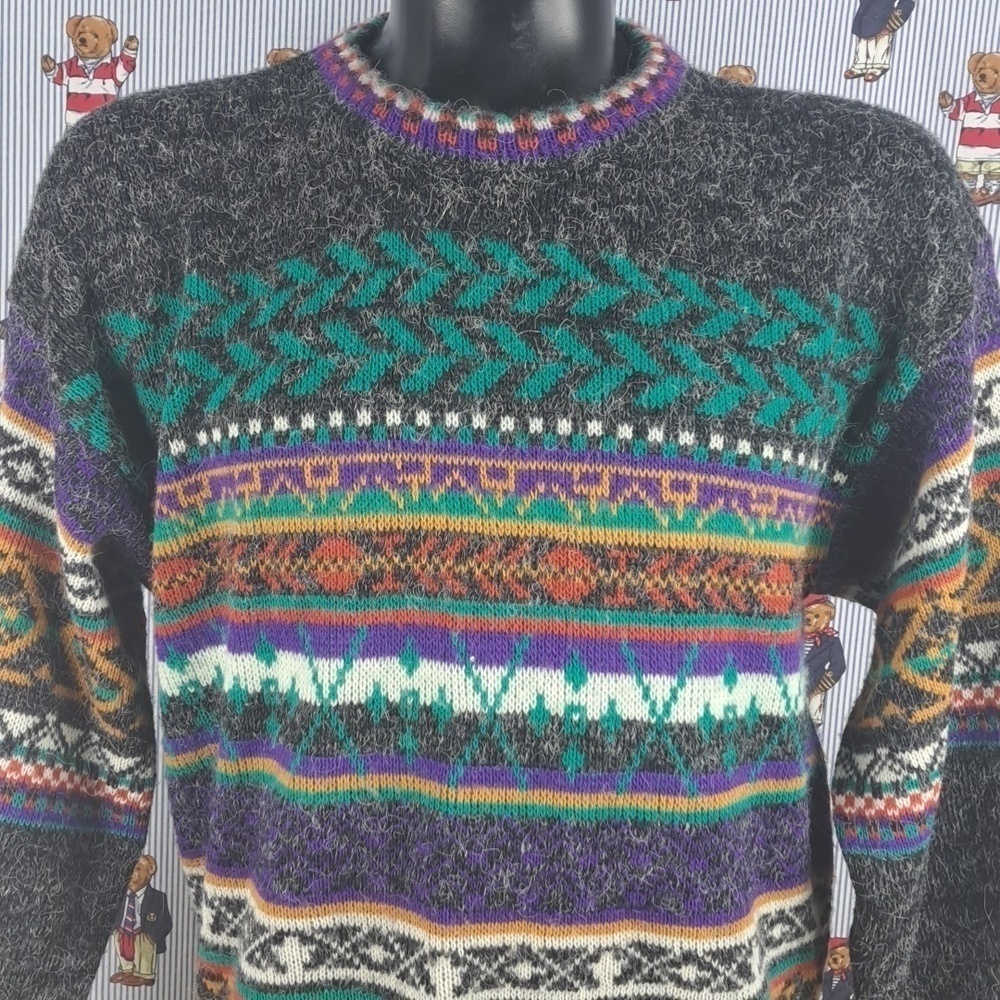 Vintage 80s XSTATX mix blend multicolor Chunky Stripe LG casual pullover sweater